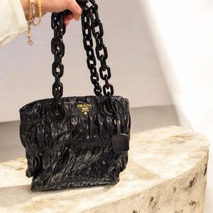 Prada Black Textured Shoulder Bag with large chain shoulder strap